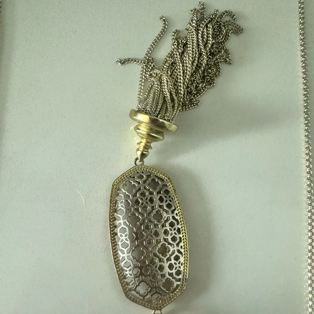 Kendra Scott Rayne Gold and Silver Two Tone Filigree Long Fringe Necklace